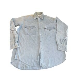 Vtg Guess‎ Western Denim Pearl Snap Rare Shirt Womens Top Size 3